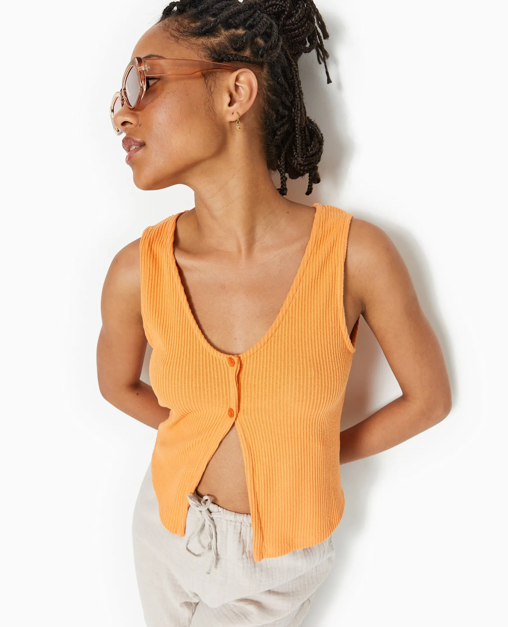 Pimkie Toute La Collection|T-Shirt Et Top^Débardeur En Maille Côtelée Avec 2 Boutons -
