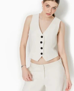 Pimkie Veste Et Blazer|Pull Et Gilet^Gilet De Barman En Tissu Effet Lin Rustique -