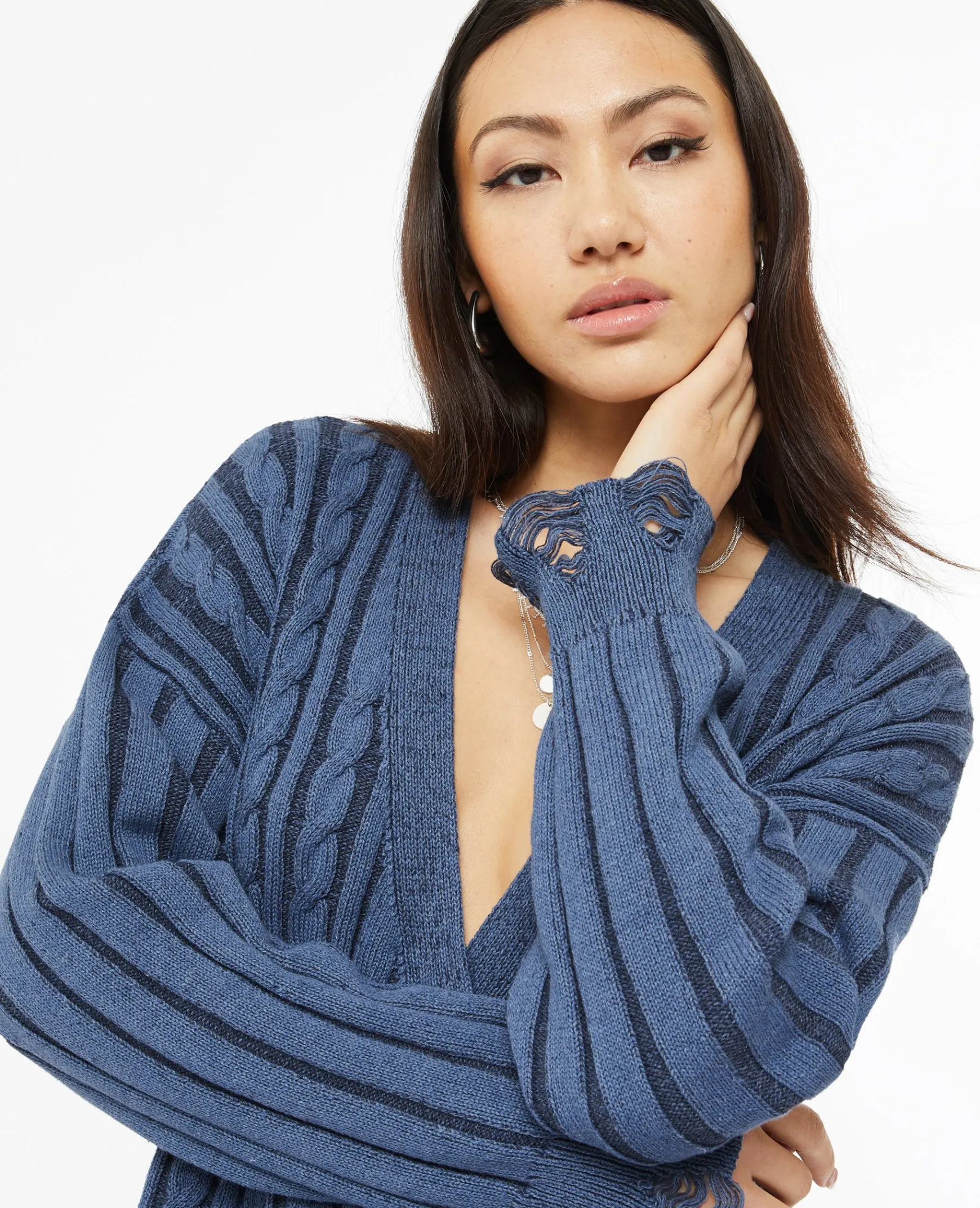 Pimkie Pimkie Positive|Pull Et Gilet^Gilet En Maille Torsadée Effet Destroy -