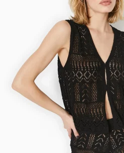 Pimkie Ensembles|Veste Et Blazer^Gilet Sans Manches En Maille Fantaisie Ajourée -
