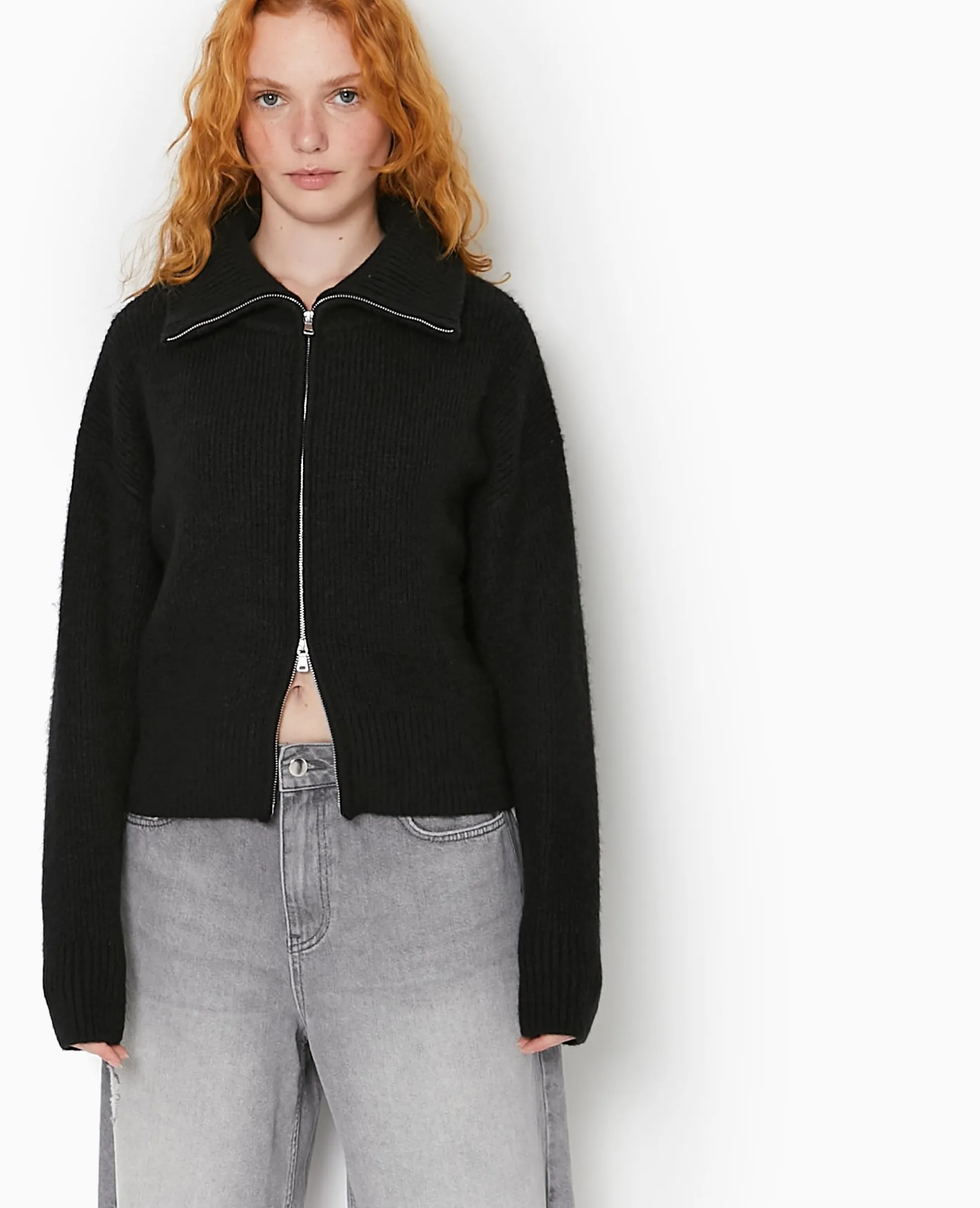 Pimkie Pimkie Positive|Pull Et Gilet^Gilet Zippé Avec Grand Col Maille Côtelée -