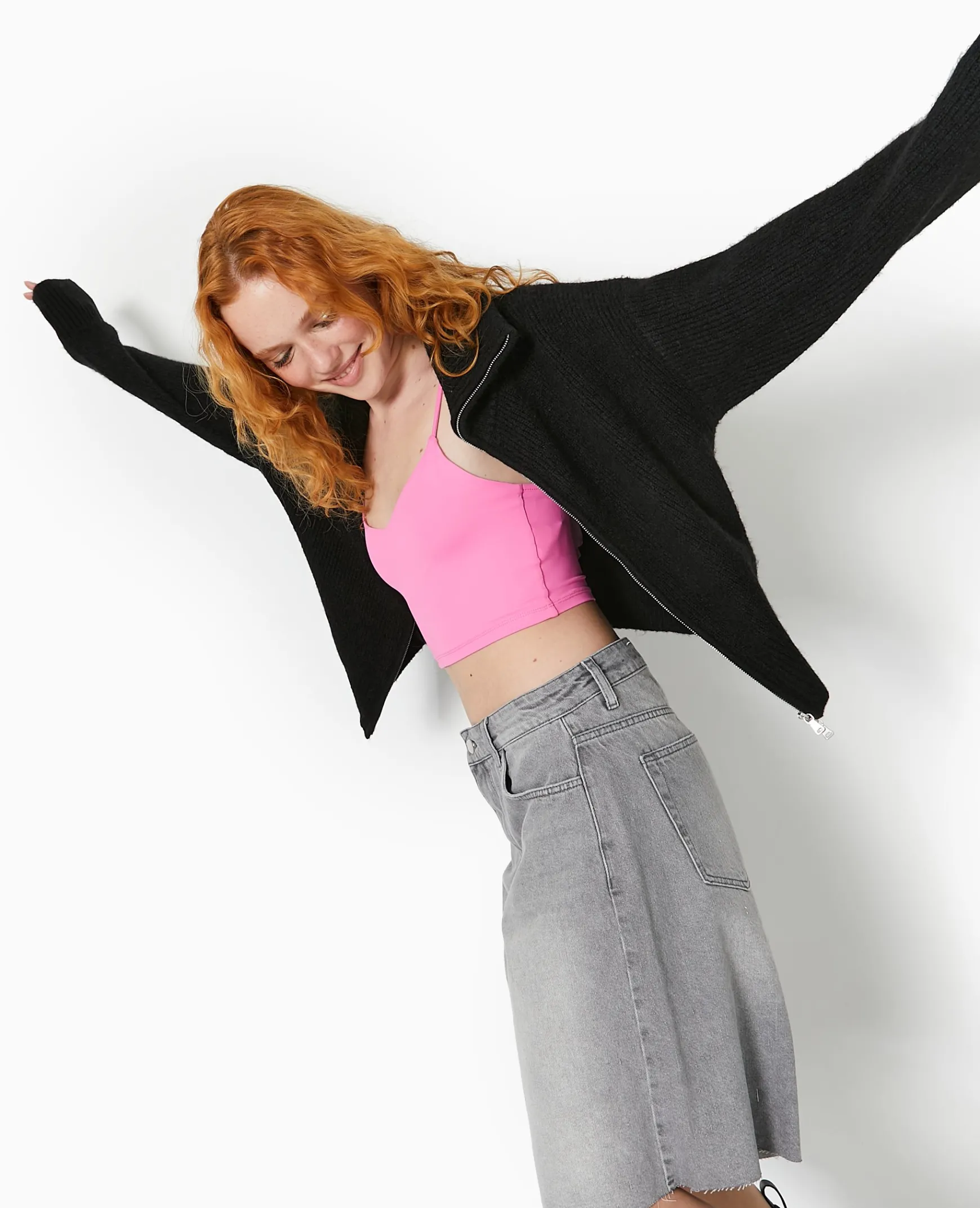 Pimkie Pimkie Positive|Pull Et Gilet^Gilet Zippé Avec Grand Col Maille Côtelée -