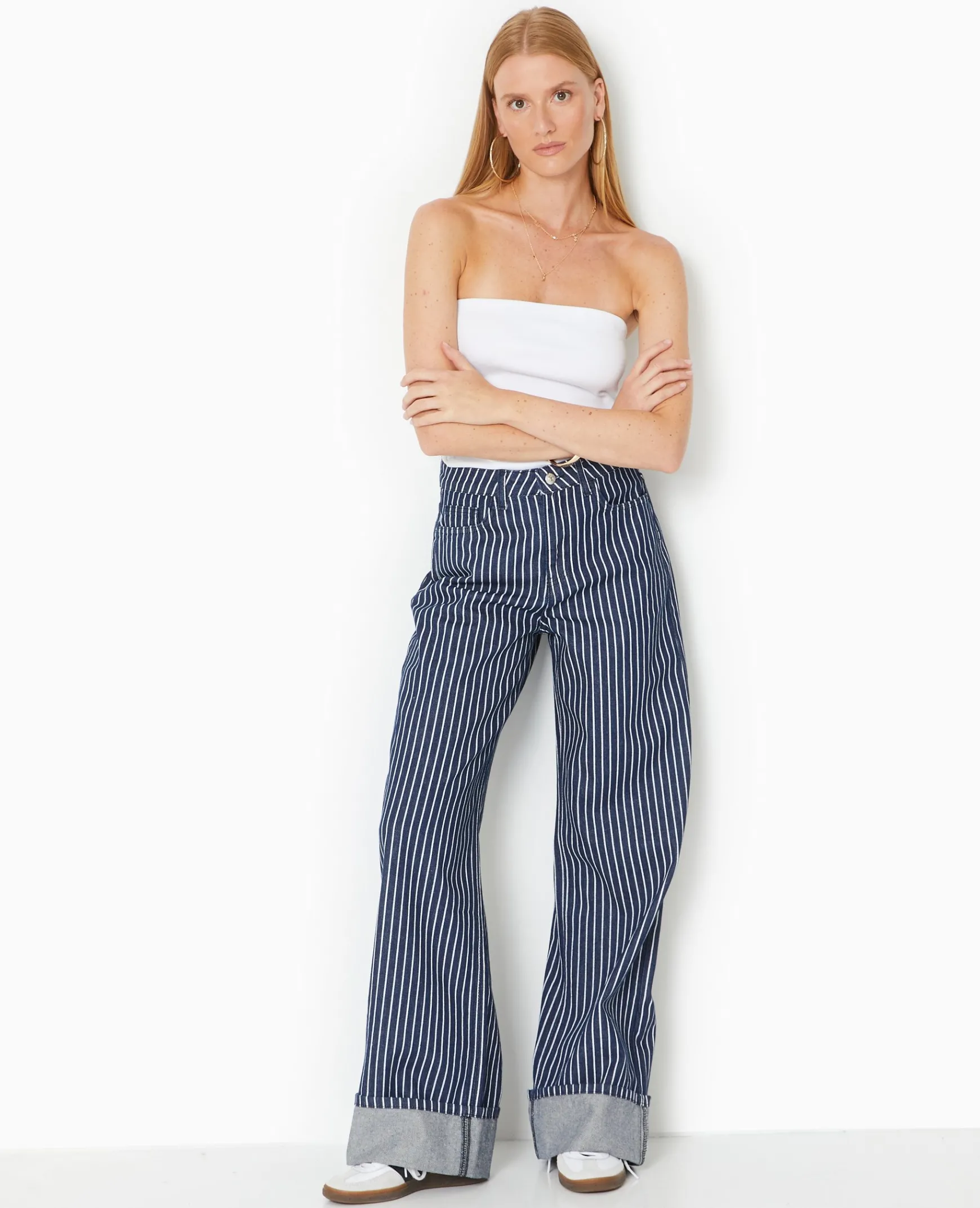 Pimkie Toute La Collection|Jean^Jean Baggy Taille Haute Avec Rayures Et Revers -