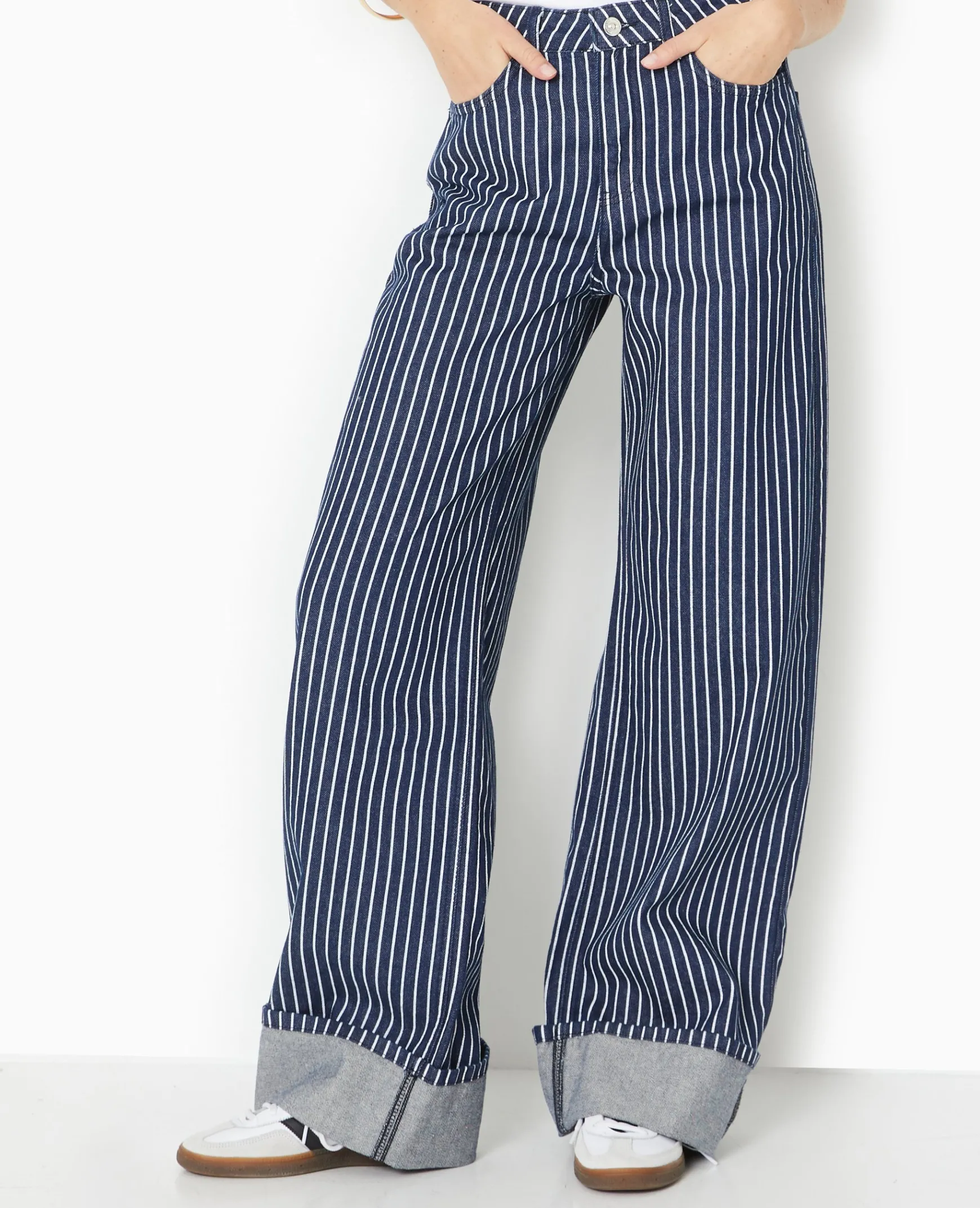 Pimkie Toute La Collection|Jean^Jean Baggy Taille Haute Avec Rayures Et Revers -
