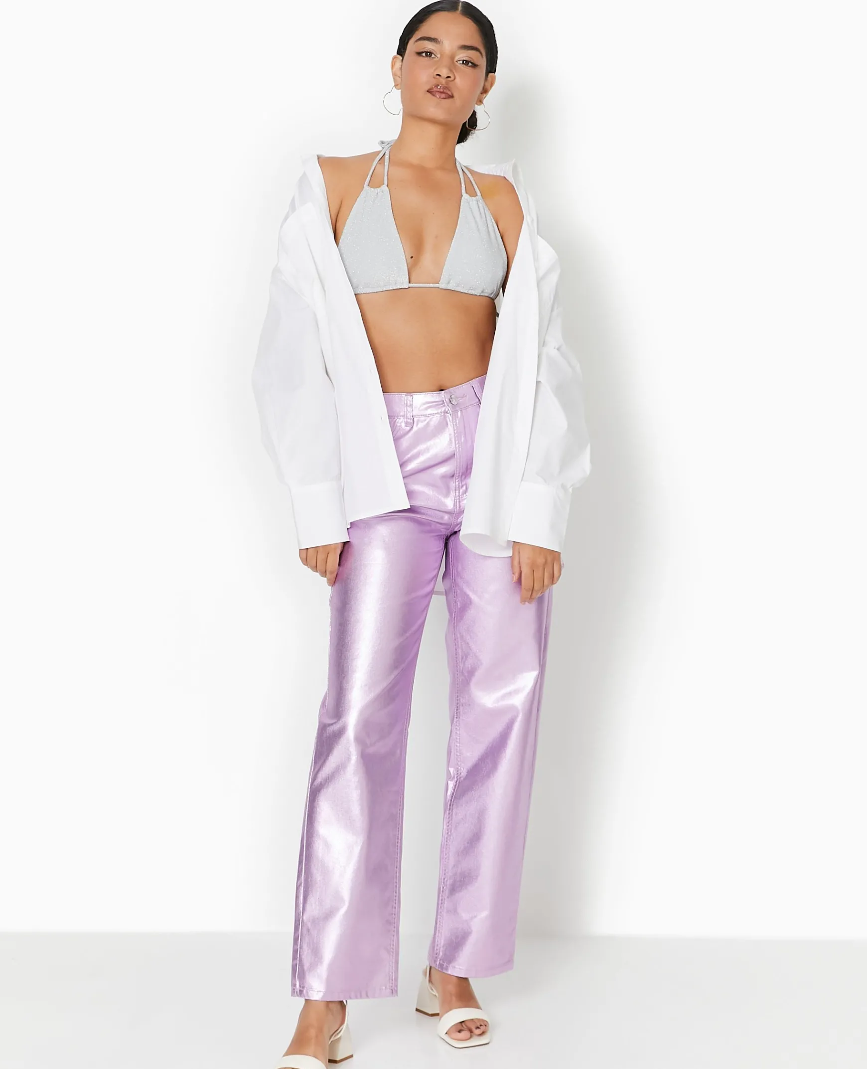 Pimkie Pimkie Positive|Jean^Jean Droit Rose Métallisé Taille Haute -