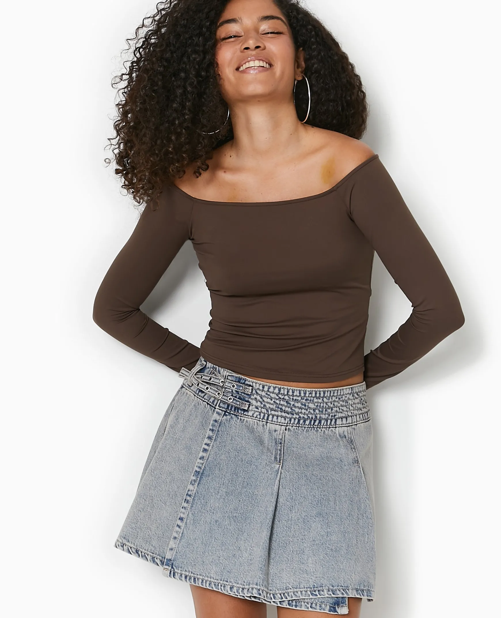 Pimkie Pimkie Positive|Jupe^Jupe Courte Portefeuille En Jean Avec Ceintures -