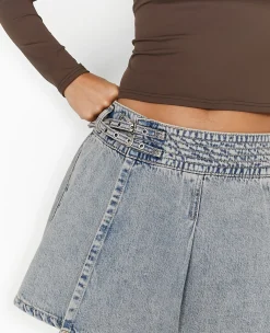Pimkie Pimkie Positive|Jupe^Jupe Courte Portefeuille En Jean Avec Ceintures -