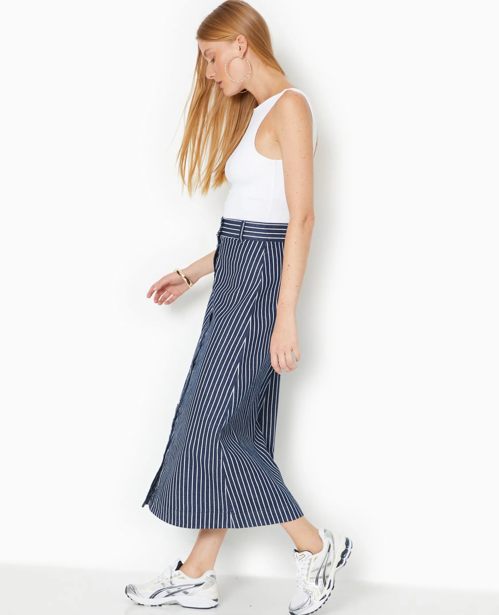 Pimkie Toute La Collection|Jupe^Jupe En Jean Longue Et Boutonnée Avec Rayures -