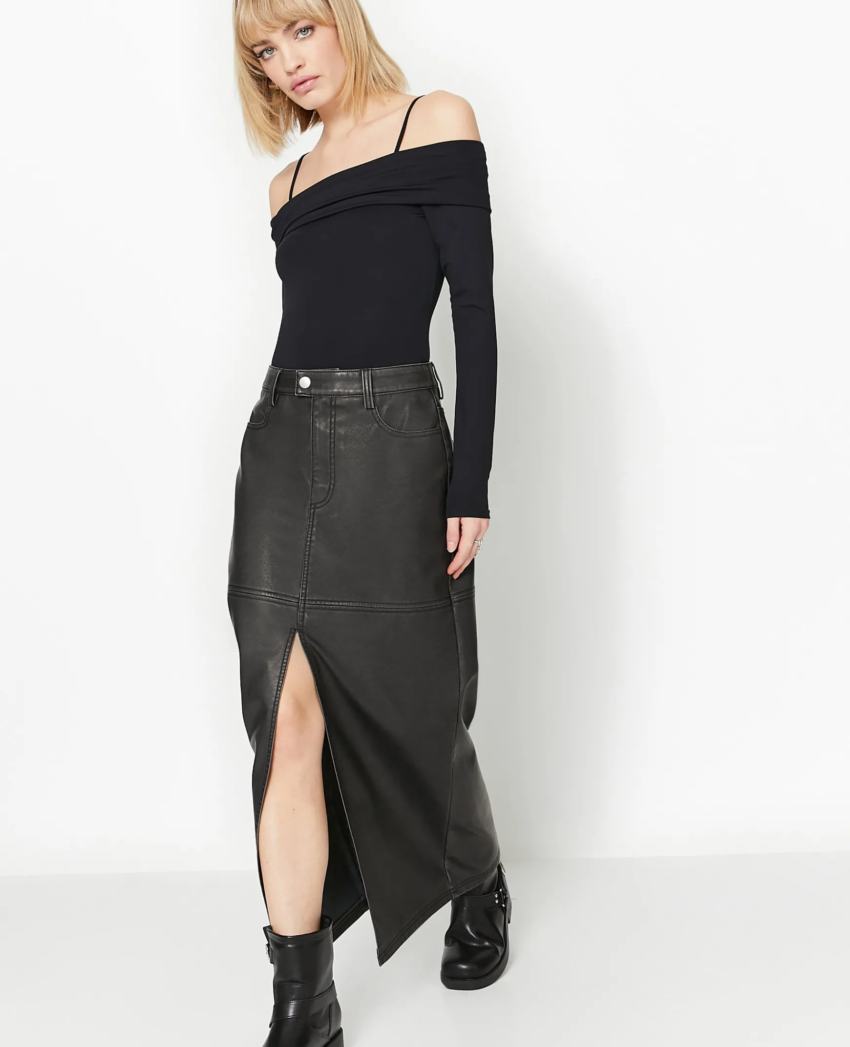 Pimkie Jupe^Jupe Longue En Faux Cuir Used Avec Poches -