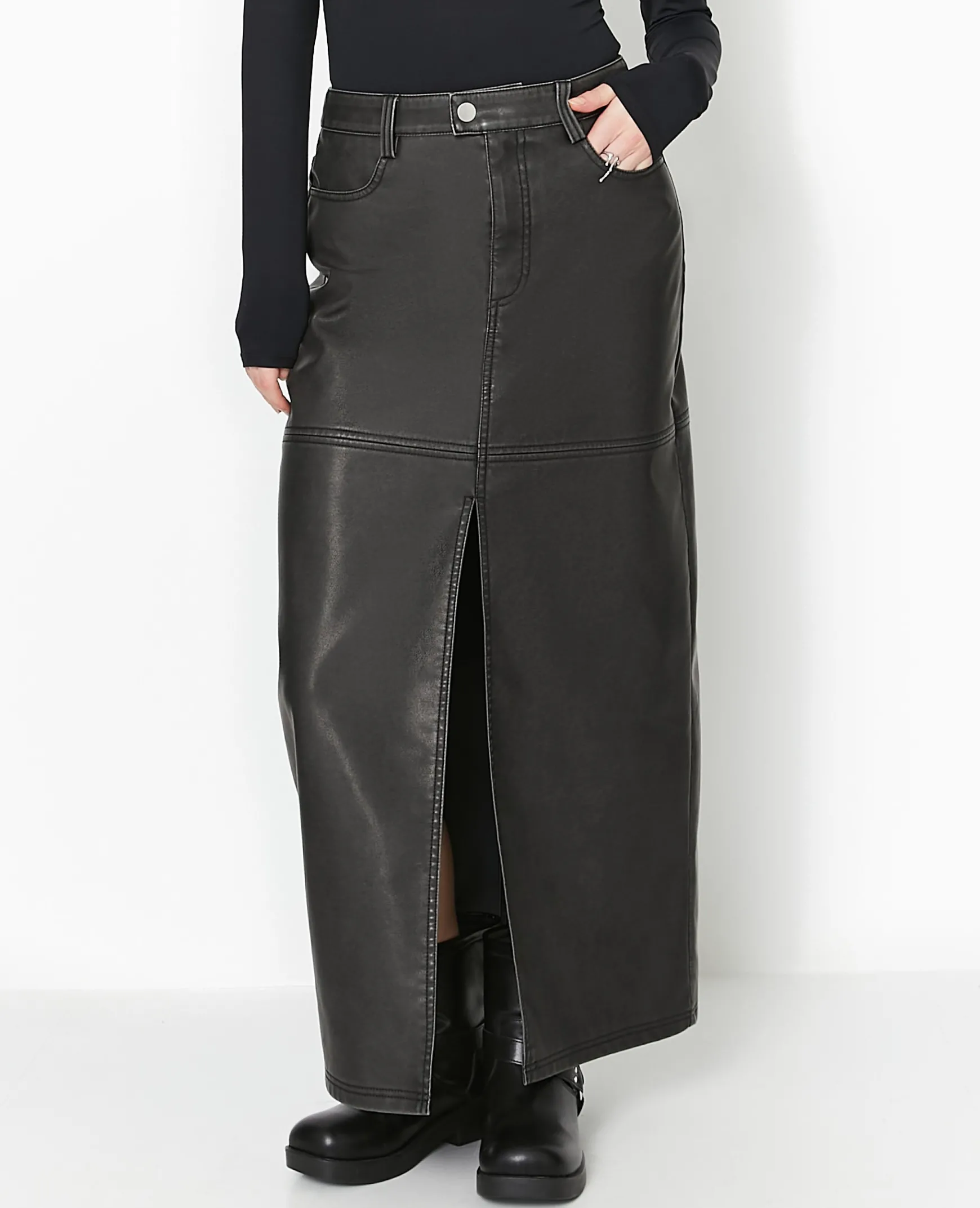 Pimkie Jupe^Jupe Longue En Faux Cuir Used Avec Poches -