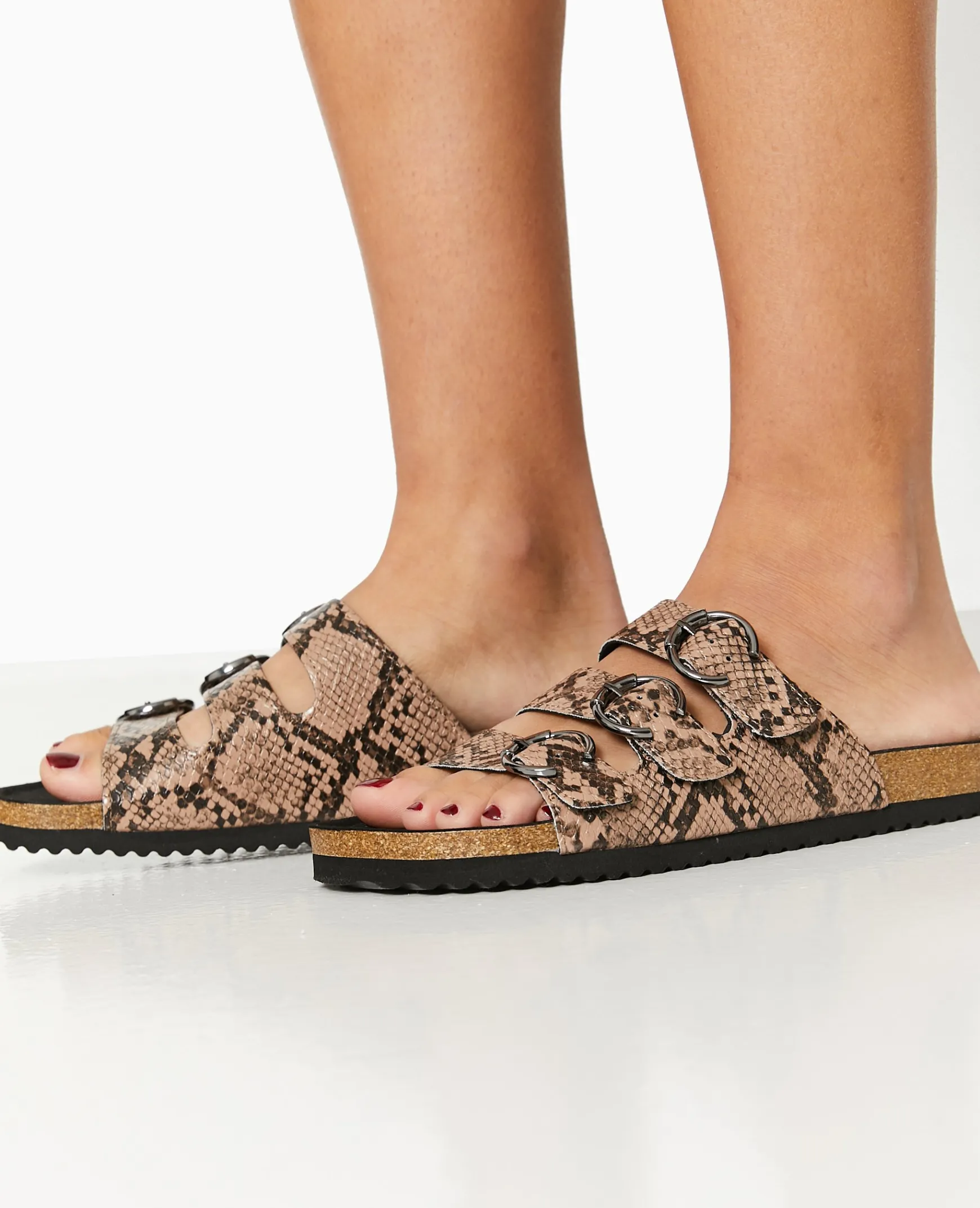 Pimkie Mules^Mules Plates Avec 3 Brides Motif Serpent -