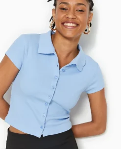 Pimkie Toute La Collection|T-Shirt Et Top^Polo Court Boutonnée En Maille Côtelée -