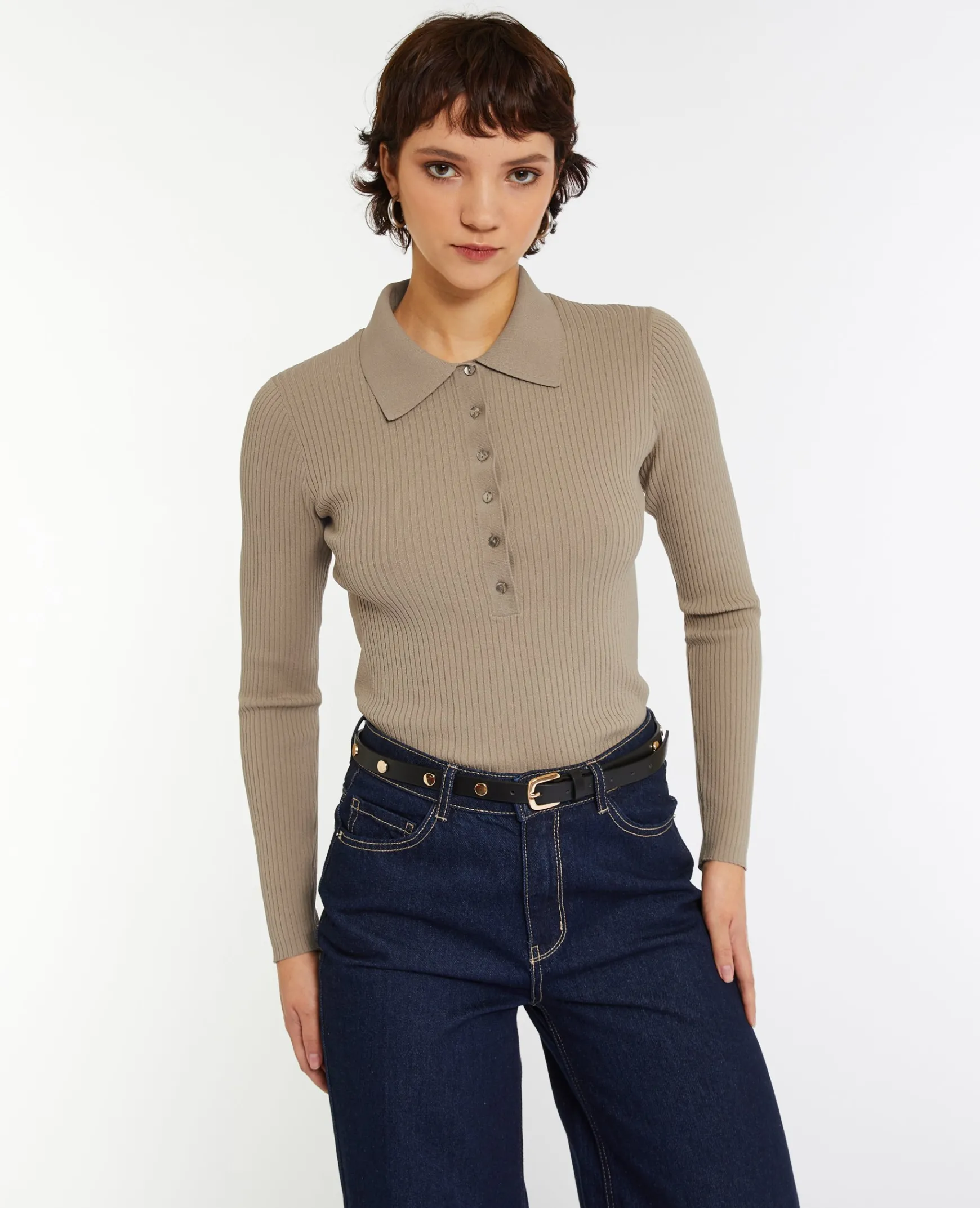 Pimkie Pull Et Gilet^Pull Col Polo En Maille Côtelée -