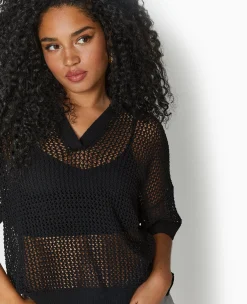 Pimkie Pull Et Gilet^Pull Polo Manches Courtes En Maille Ajourée -