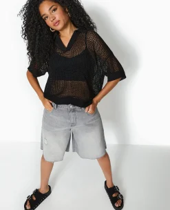 Pimkie Pull Et Gilet^Pull Polo Manches Courtes En Maille Ajourée -