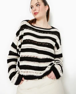 Pimkie Pull Et Gilet^Pull Rayé En Maille Ajourée Façon Crochet -