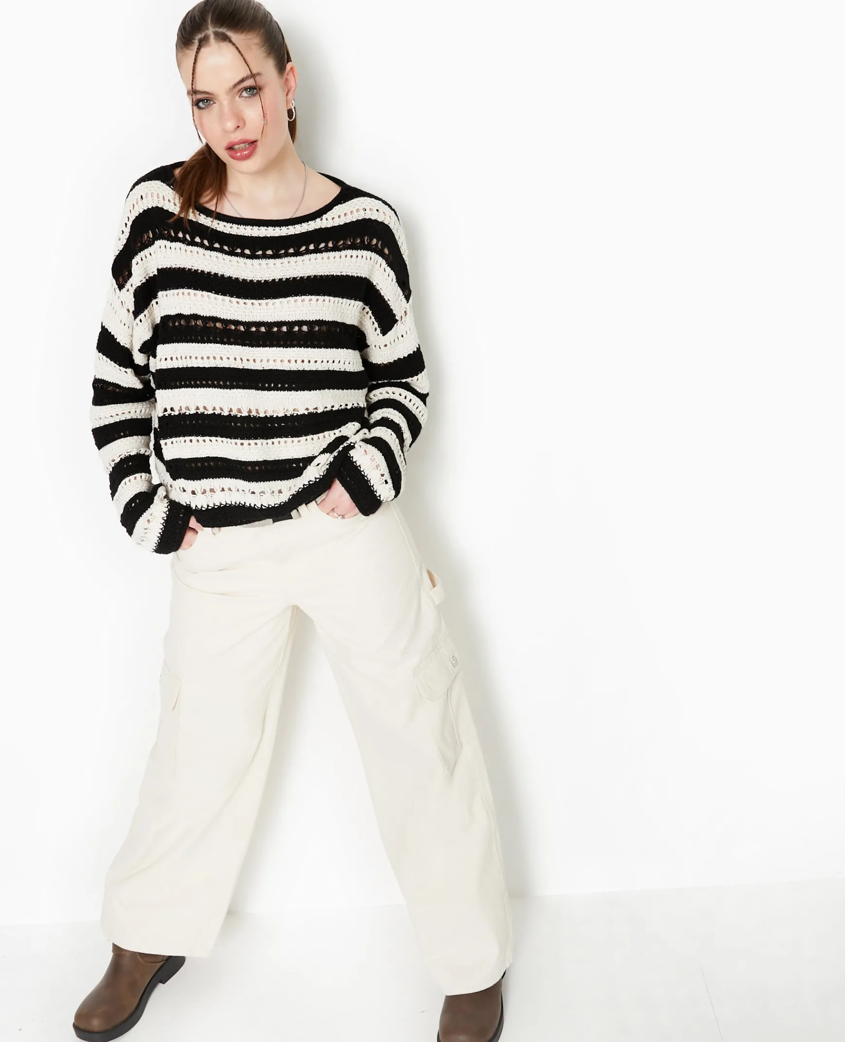 Pimkie Pull Et Gilet^Pull Rayé En Maille Ajourée Façon Crochet -