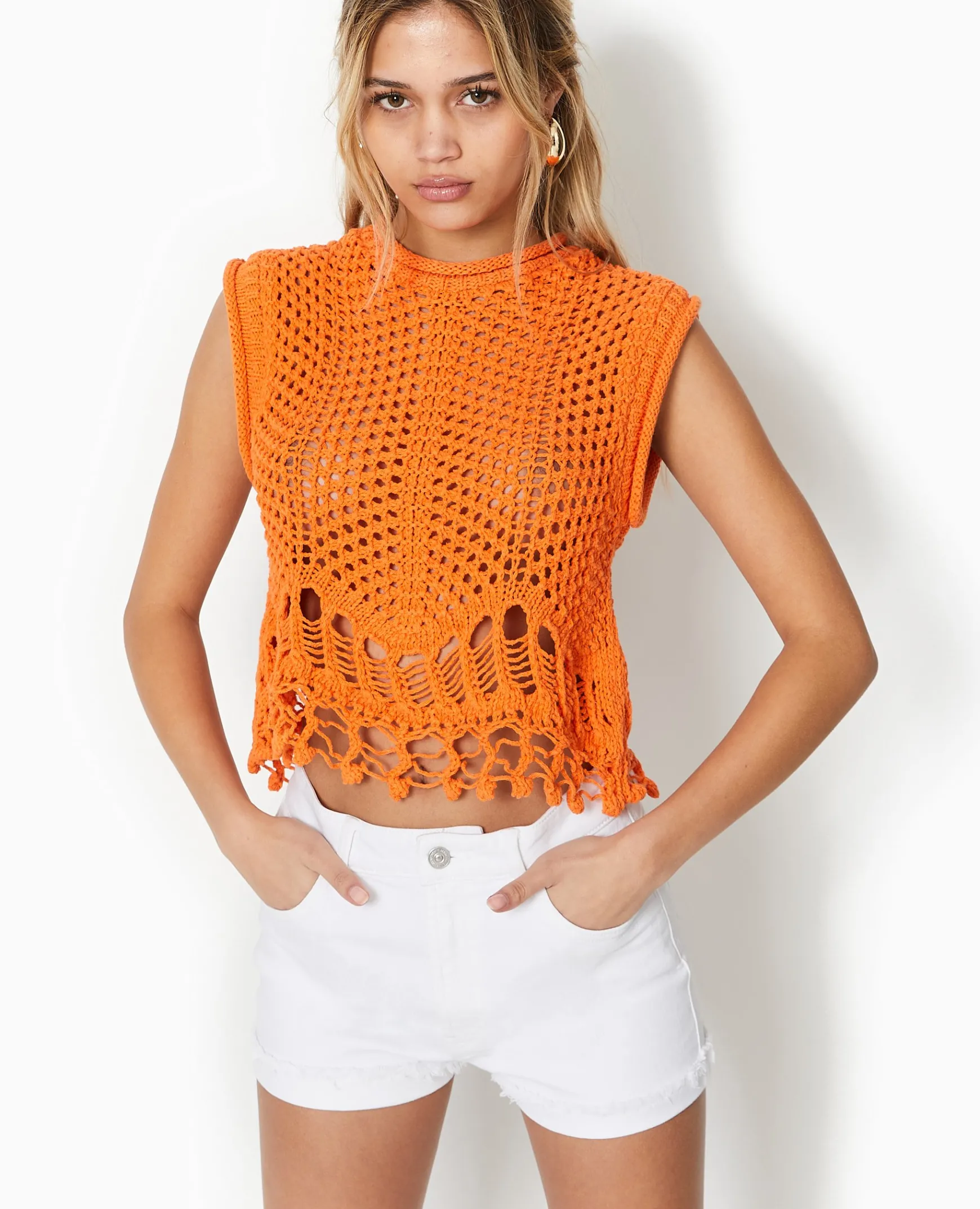 Pimkie Pimkie Positive|Pull Et Gilet^Pull Sans Manches En Maille Ajourée Et Fantaisie -