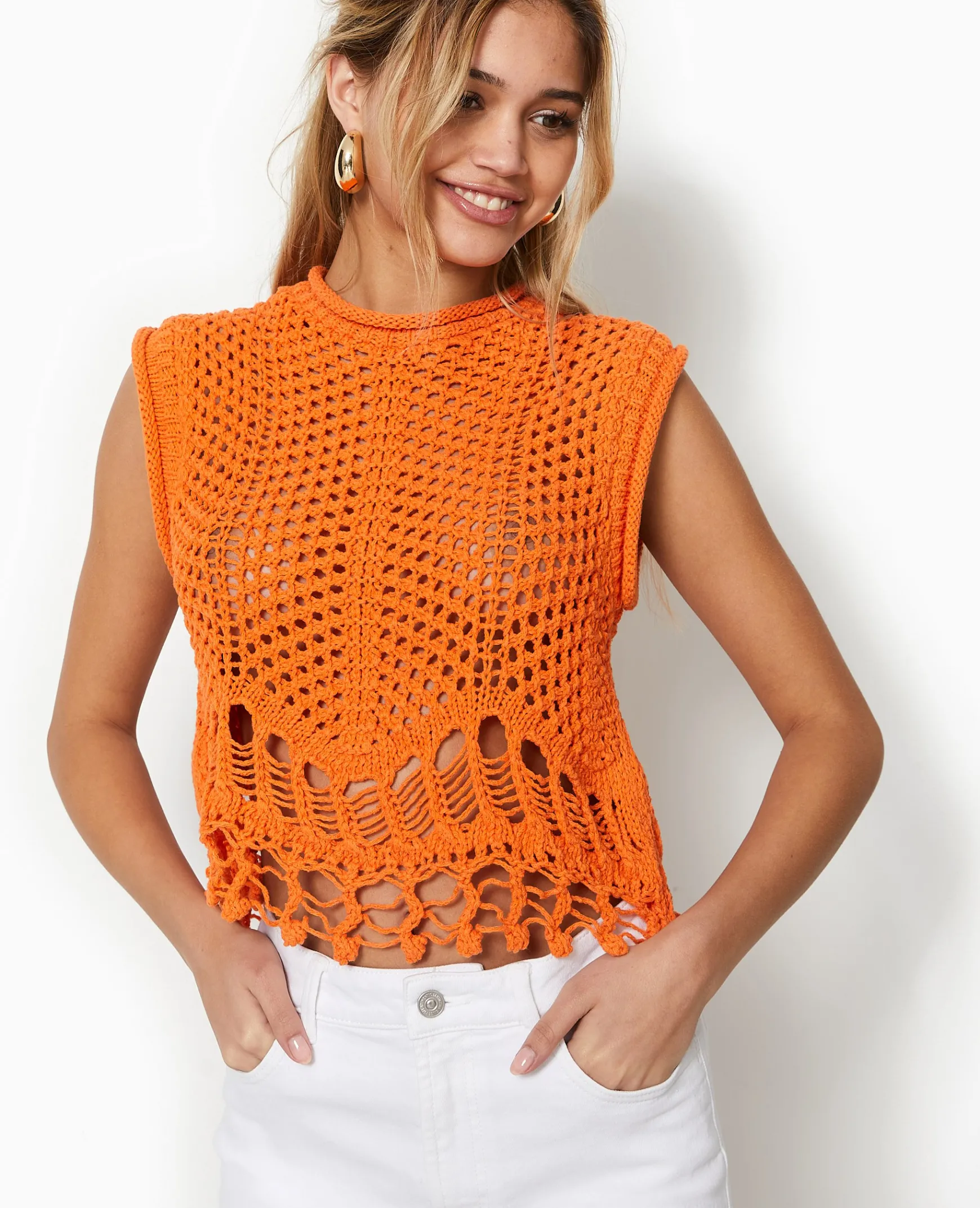 Pimkie Pimkie Positive|Pull Et Gilet^Pull Sans Manches En Maille Ajourée Et Fantaisie -