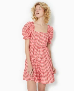 Pimkie Toute La Collection|Robe^Robe Courte Avec Manches Ballons Motif Vichy -