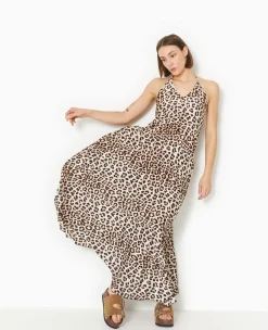 Pimkie Toute La Collection|Robe^Robe Dos-nu En Tissu Satiné Plissé Motif Léopard -