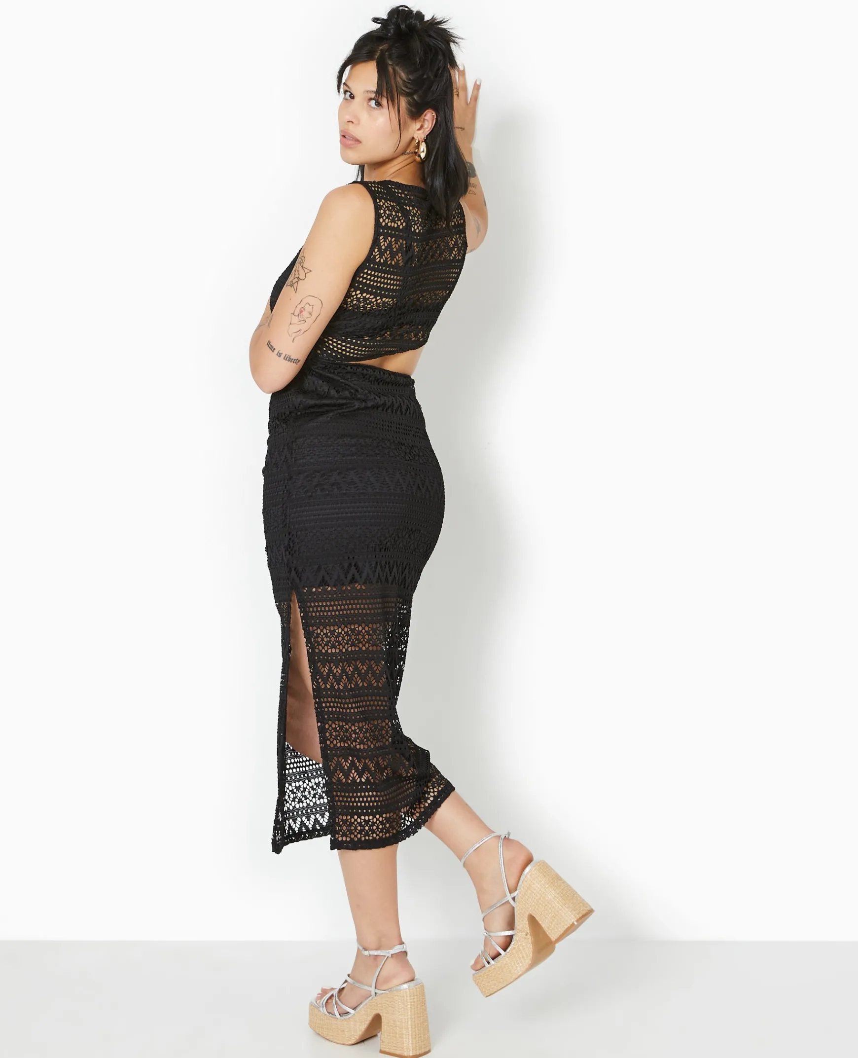 Pimkie Toute La Collection|Robe^Robe Longue Asymétrique En Maille Façon Dentelle -