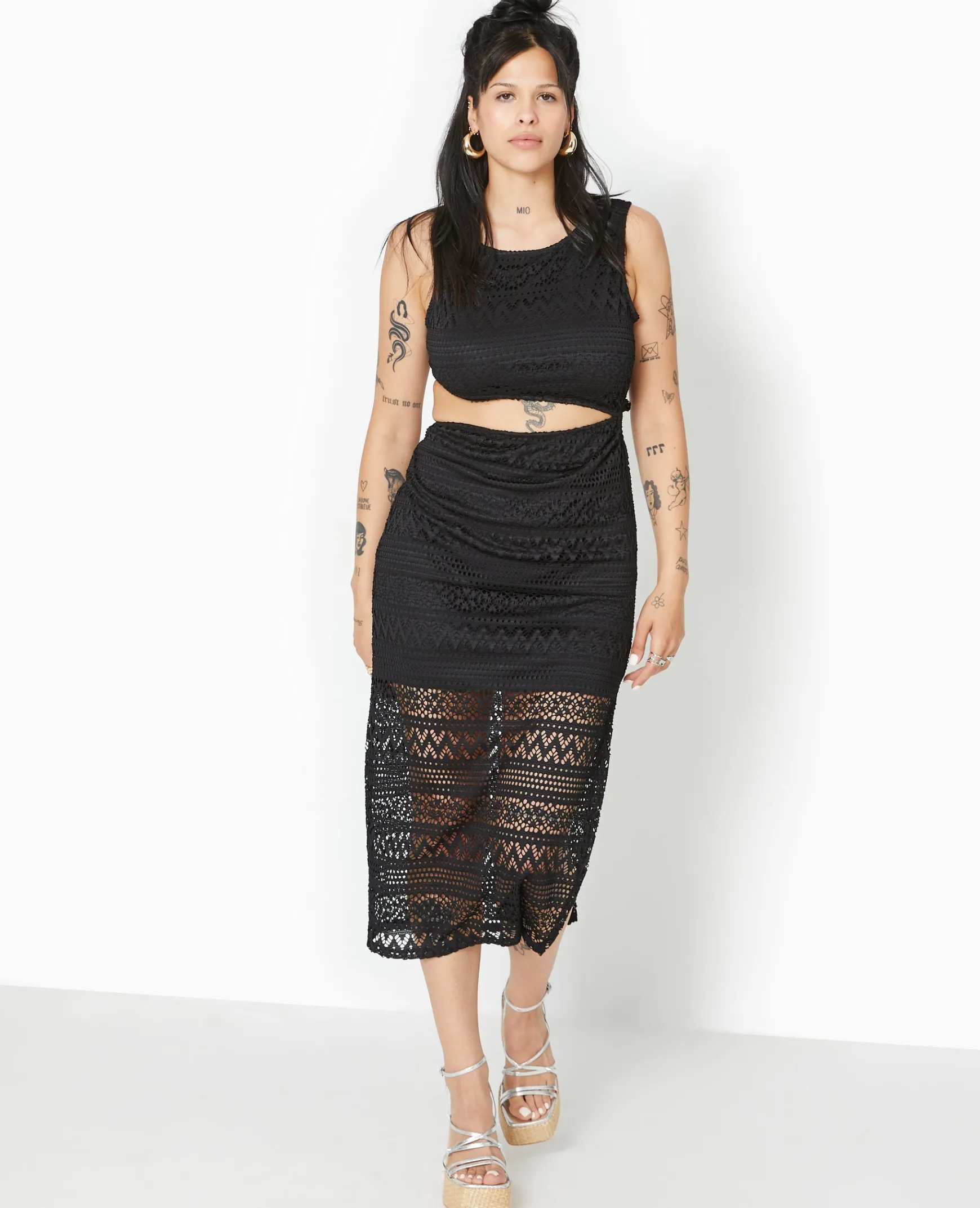 Pimkie Toute La Collection|Robe^Robe Longue Asymétrique En Maille Façon Dentelle -
