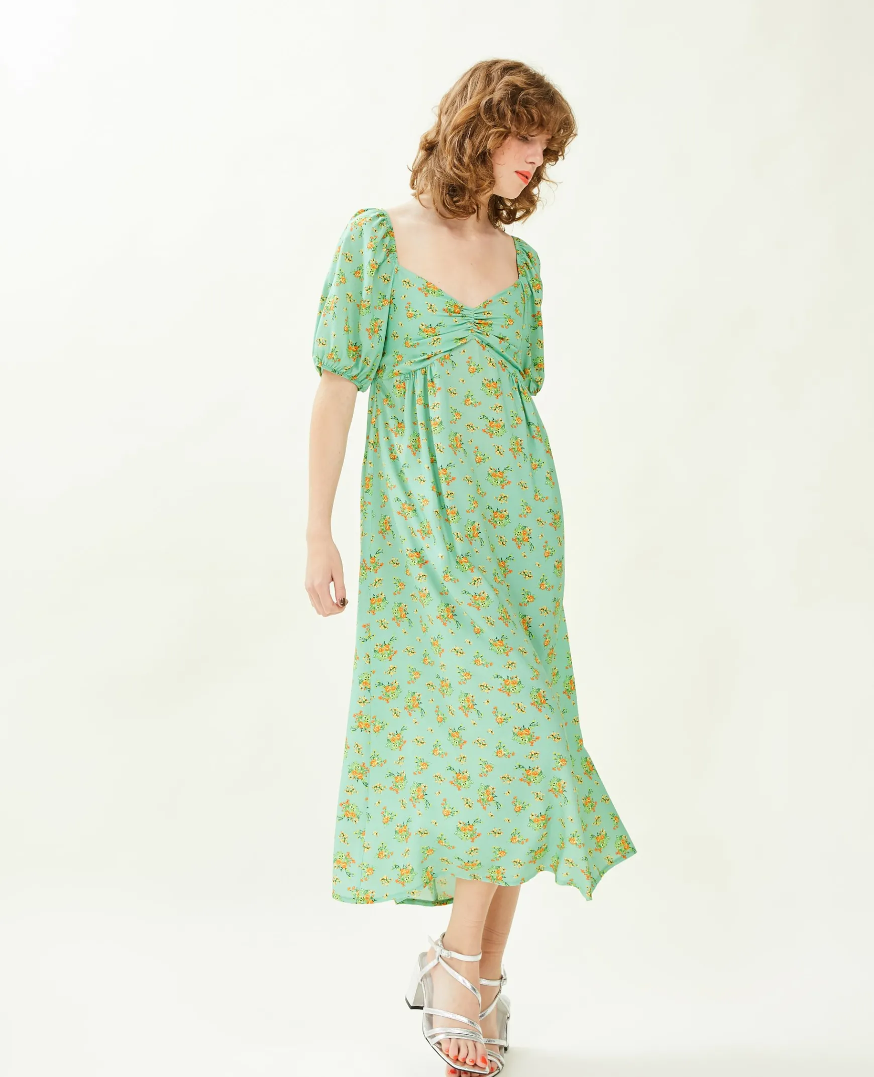 Pimkie Robe^Robe Midi Manches Ballons Motifs Fleurs -