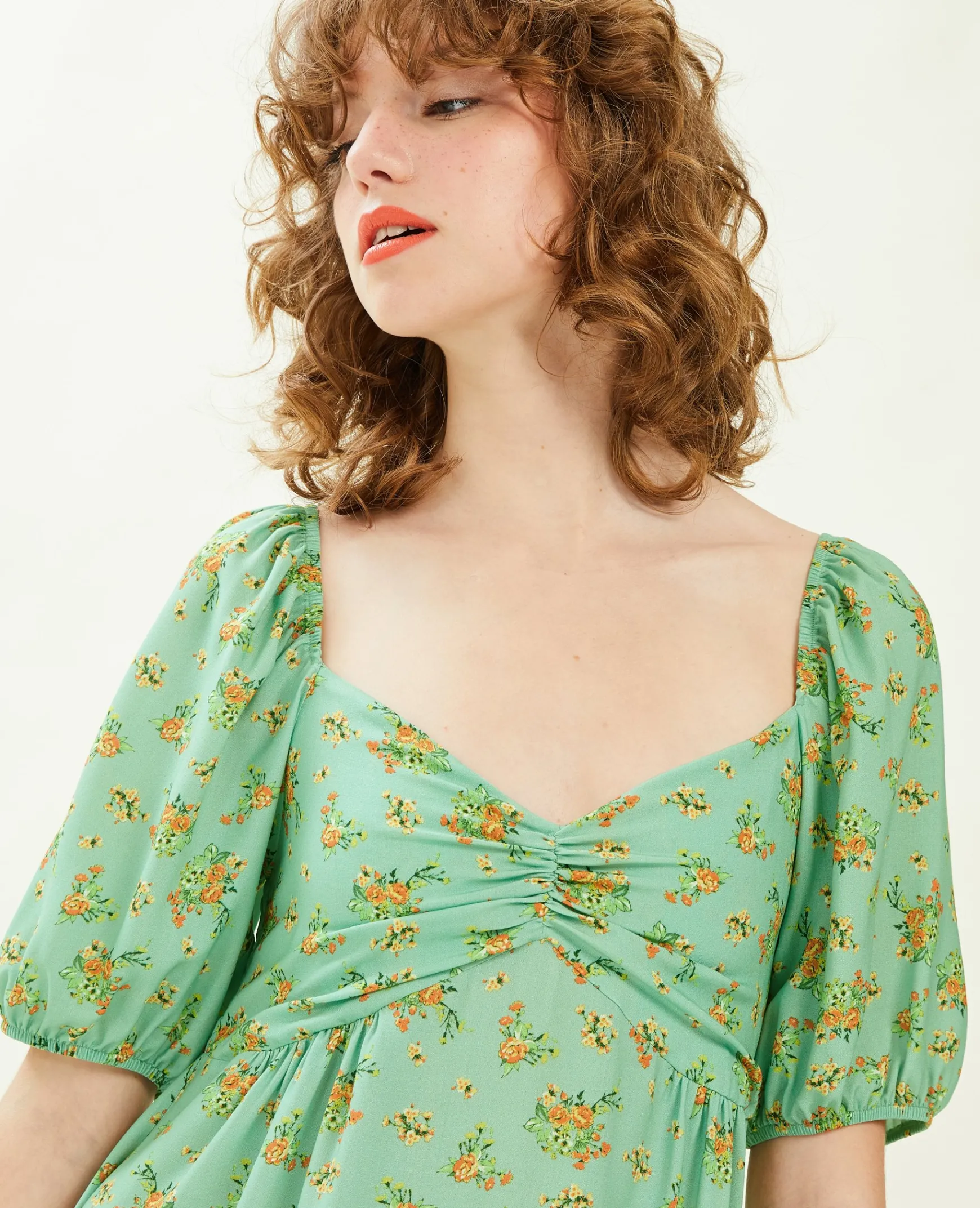 Pimkie Robe^Robe Midi Manches Ballons Motifs Fleurs -