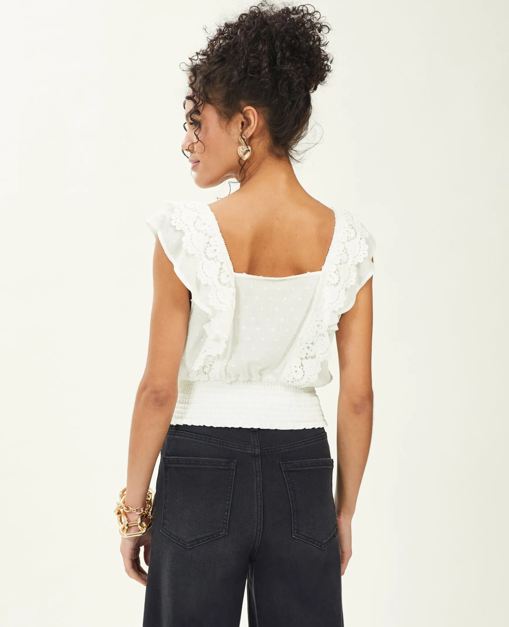 Pimkie Chemise Et Blouse^Top Court Avec Dentelle Et Plumetis -