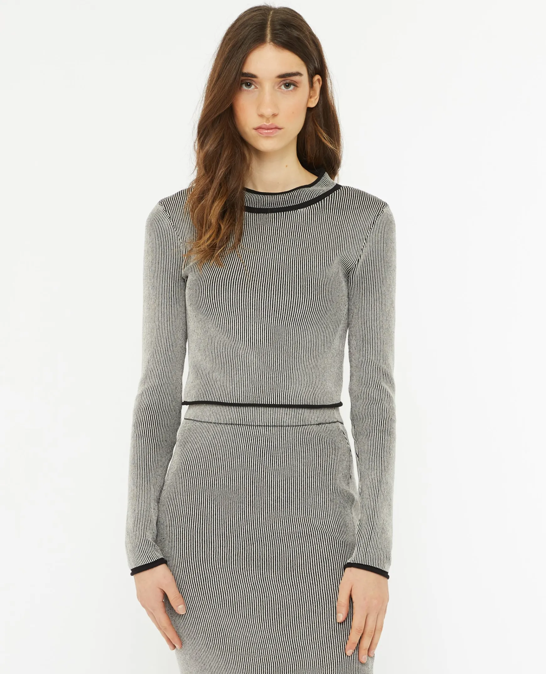 Pimkie Ensembles|Pull Et Gilet^Top Court En Maille Côtelée Effet Rayée -