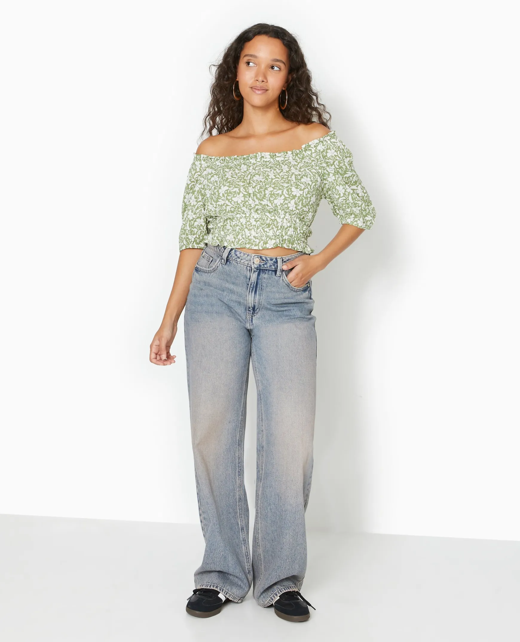 Pimkie Toute La Collection|Chemise Et Blouse^Top Court Encolure Bardot Motif Fleurs -