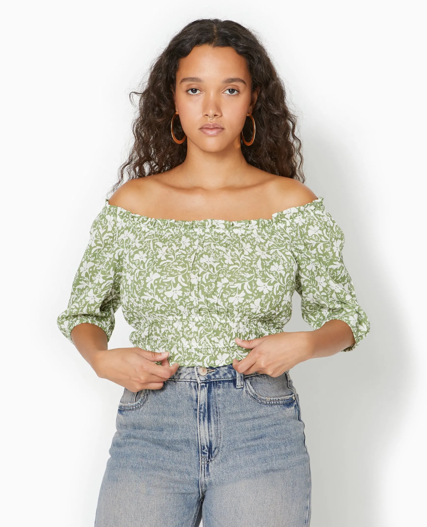 Pimkie Toute La Collection|Chemise Et Blouse^Top Court Encolure Bardot Motif Fleurs -