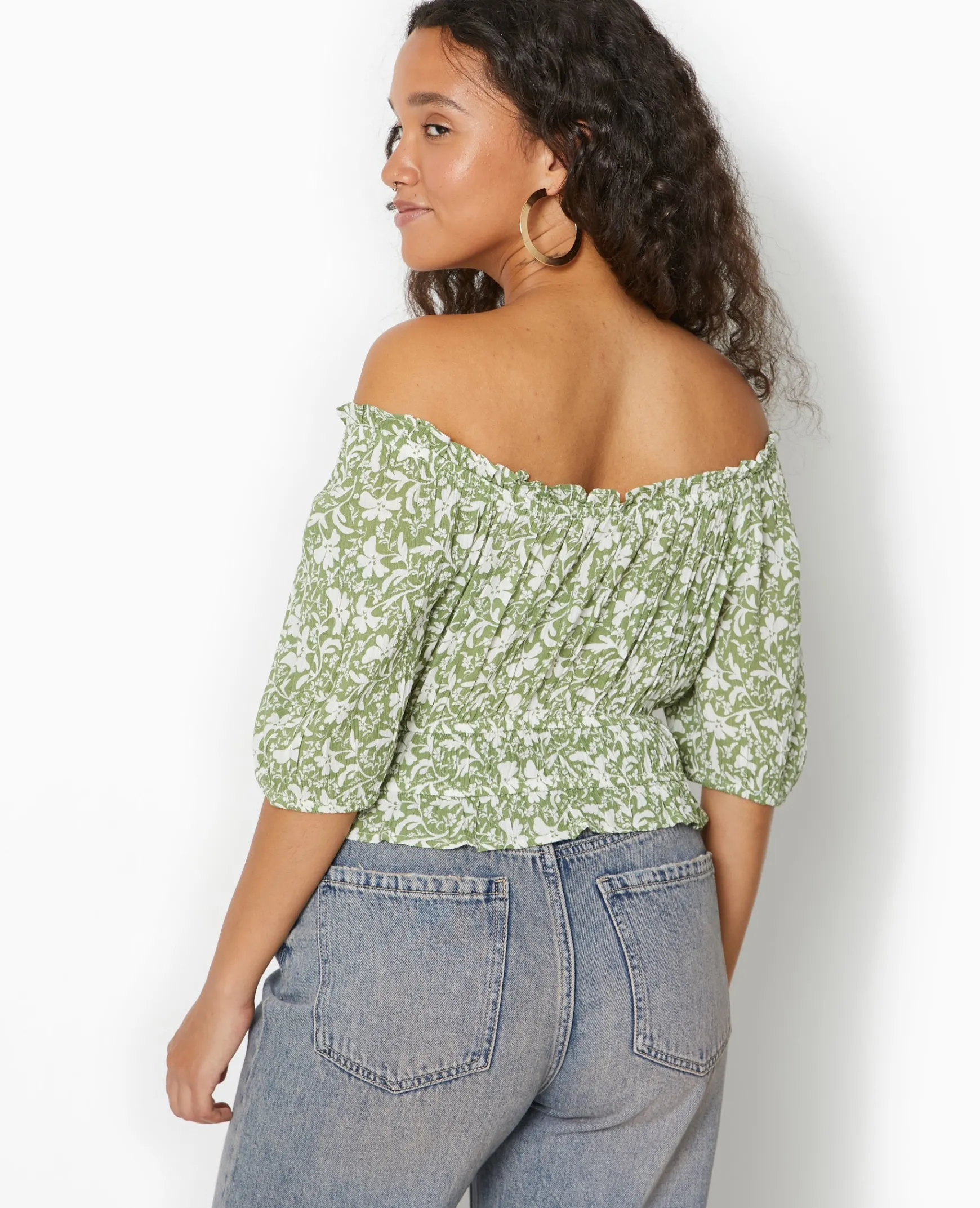 Pimkie Toute La Collection|Chemise Et Blouse^Top Court Encolure Bardot Motif Fleurs -