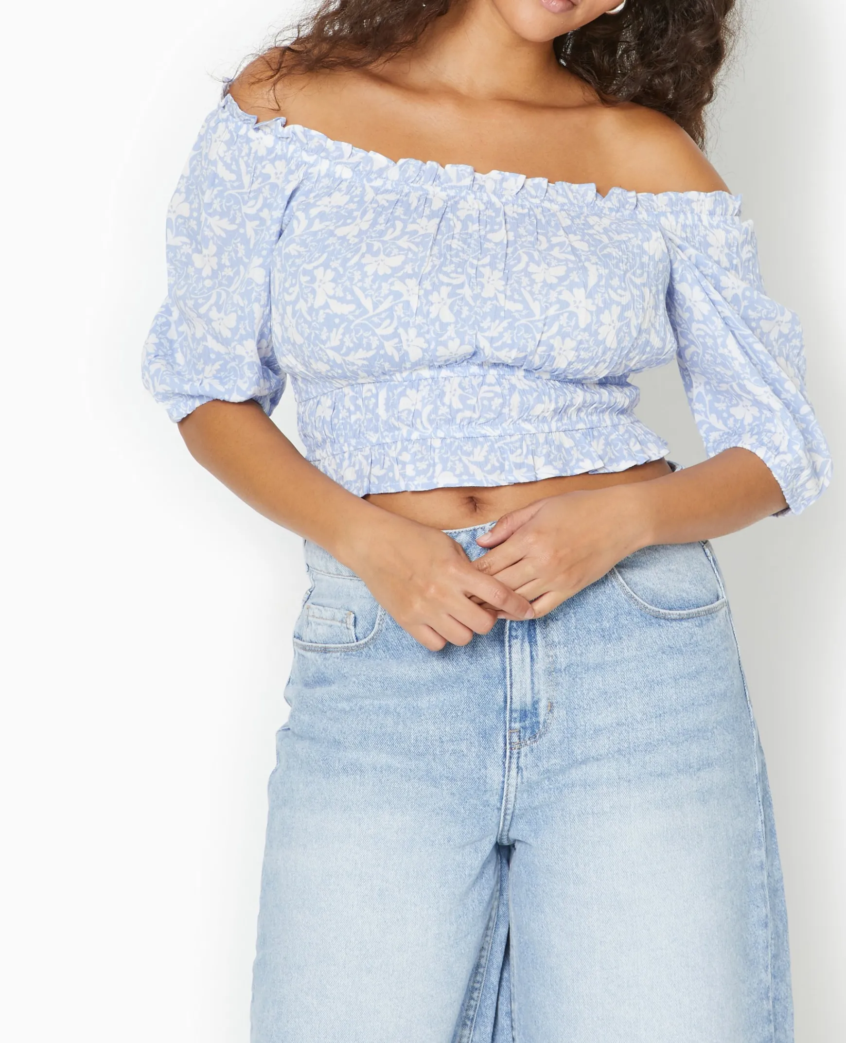 Pimkie Toute La Collection|Chemise Et Blouse^Top Court Encolure Bardot Motif Fleurs -