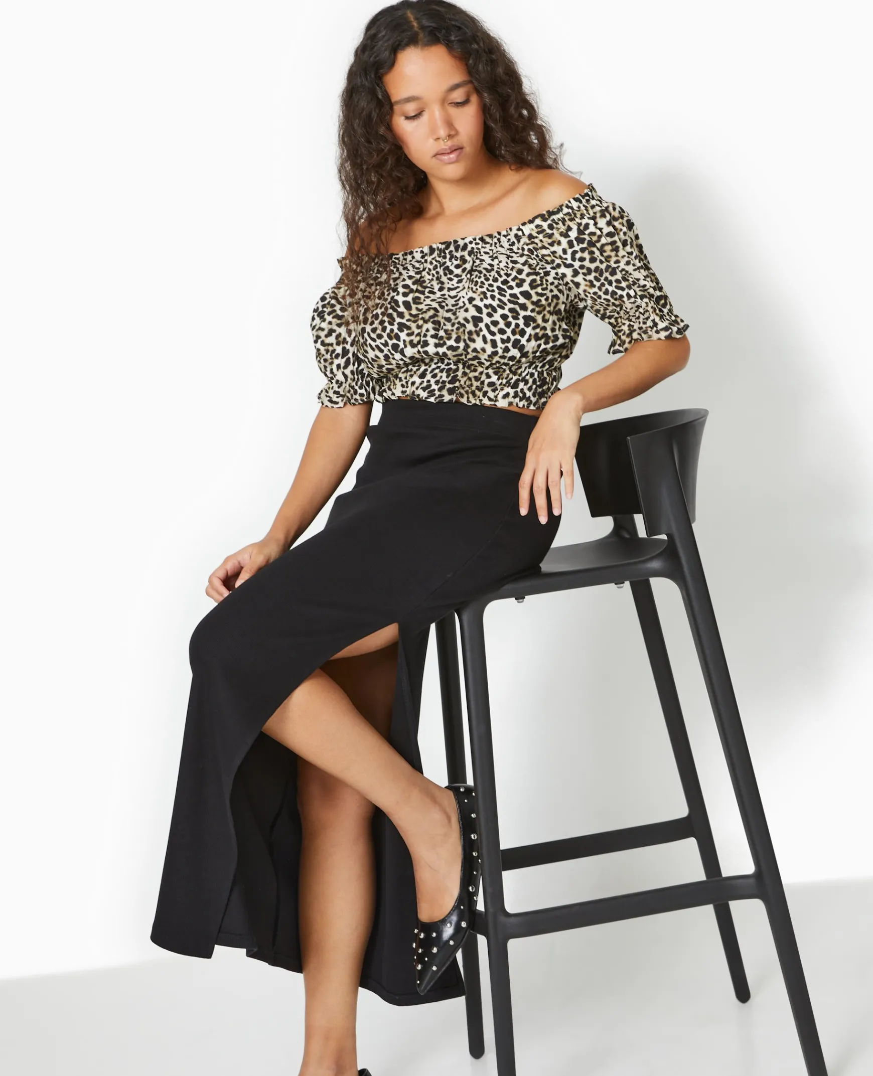 Pimkie Toute La Collection|Chemise Et Blouse^Top Court Encolure Bardot Motif Léopard -