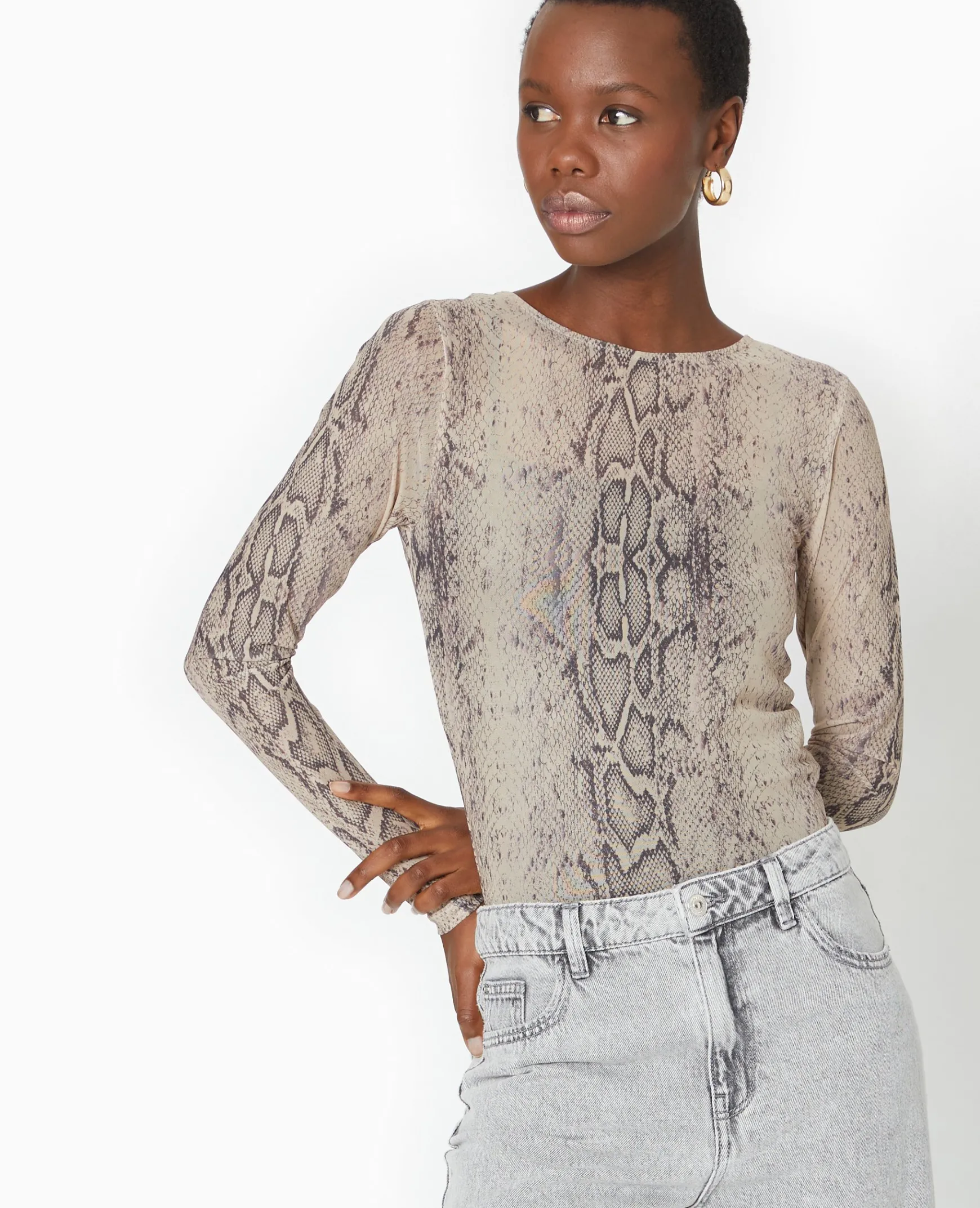 Pimkie Toute La Collection|T-Shirt Et Top^Top Manches Longues En Résille Motif Python -