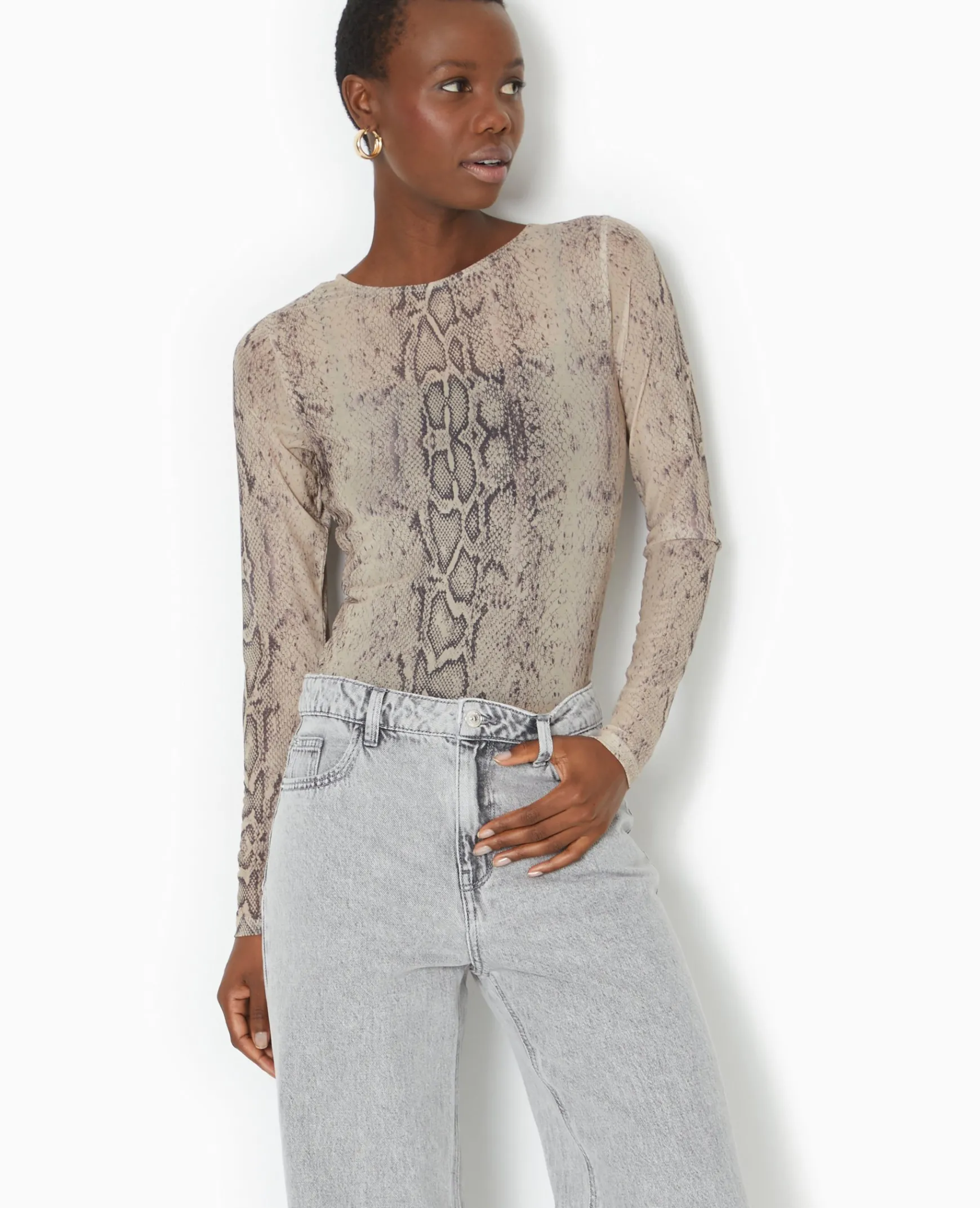 Pimkie Toute La Collection|T-Shirt Et Top^Top Manches Longues En Résille Motif Python -