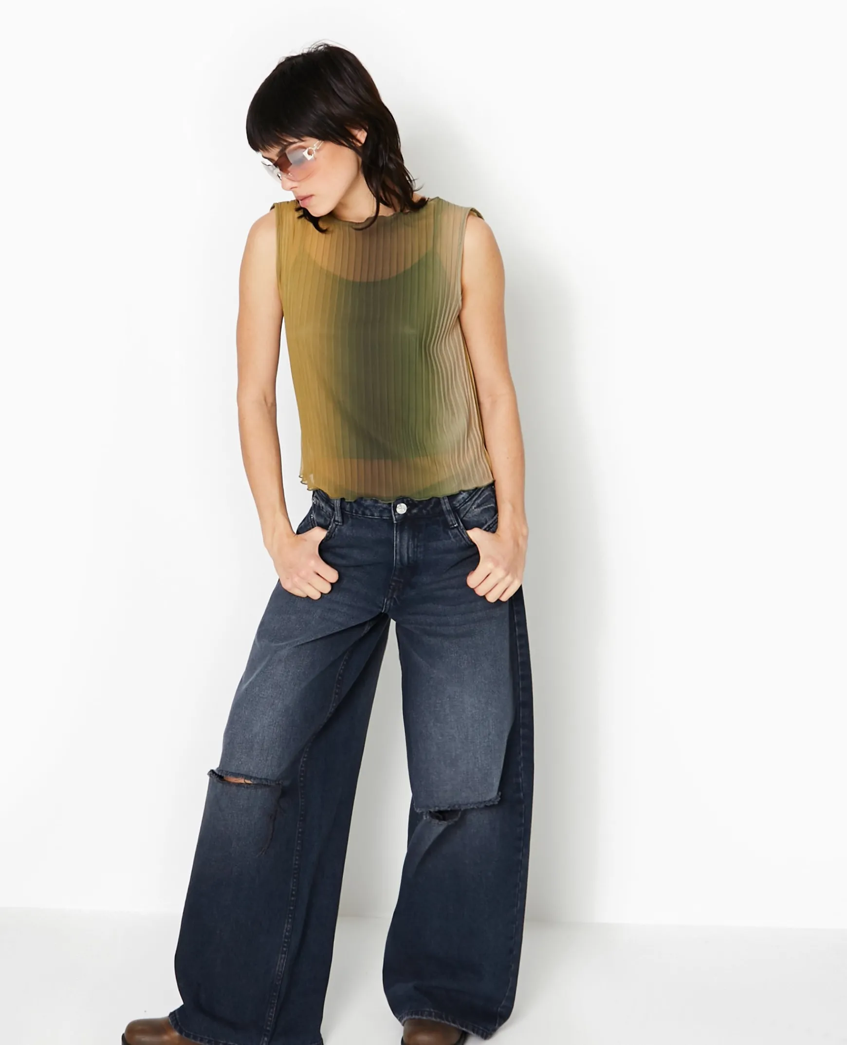 Pimkie Ensembles|T-Shirt Et Top^Top Sans Manches En Tulle Plissé -
