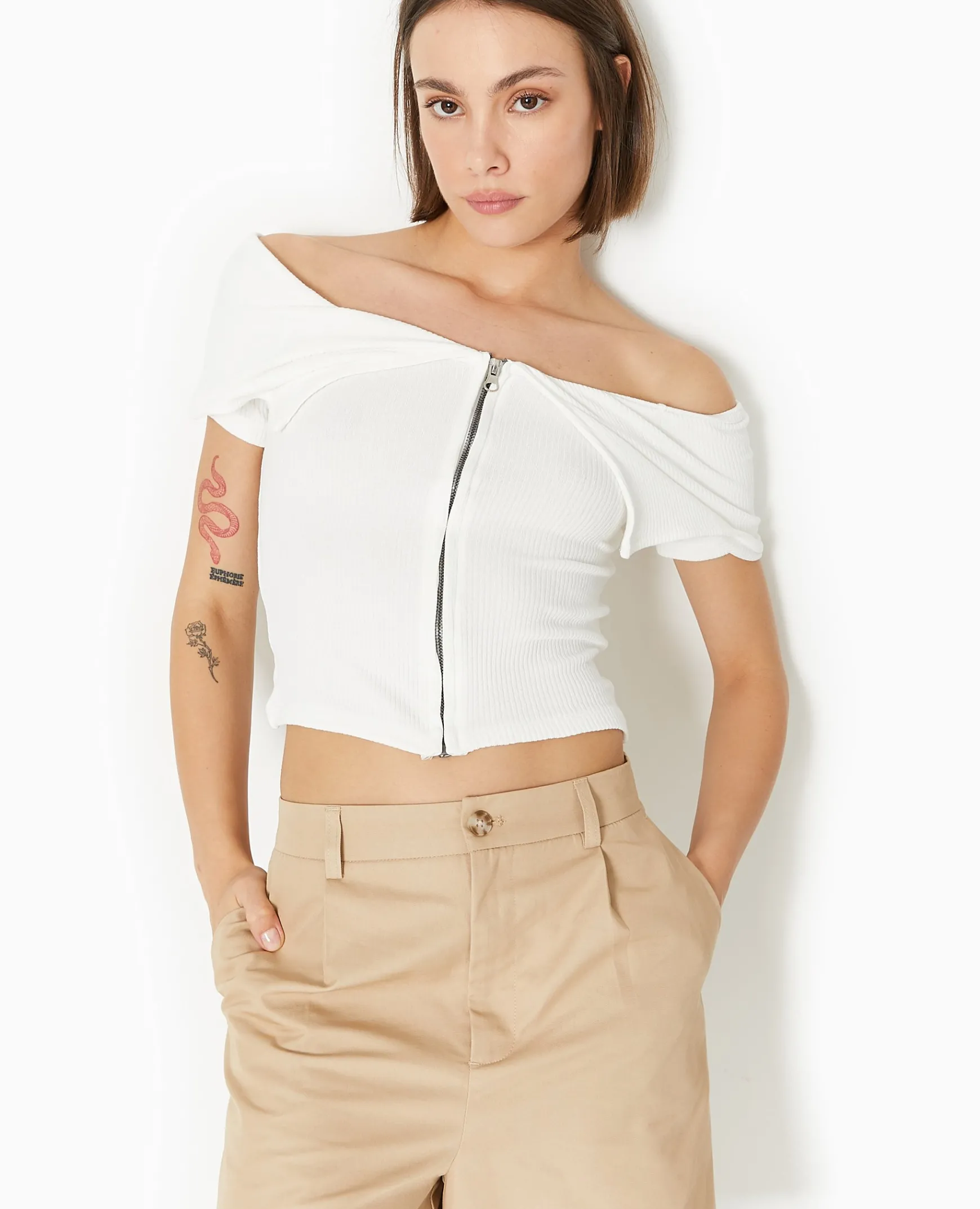 Pimkie Toute La Collection|T-Shirt Et Top^Top Zippé Avec Encolure Bardot -