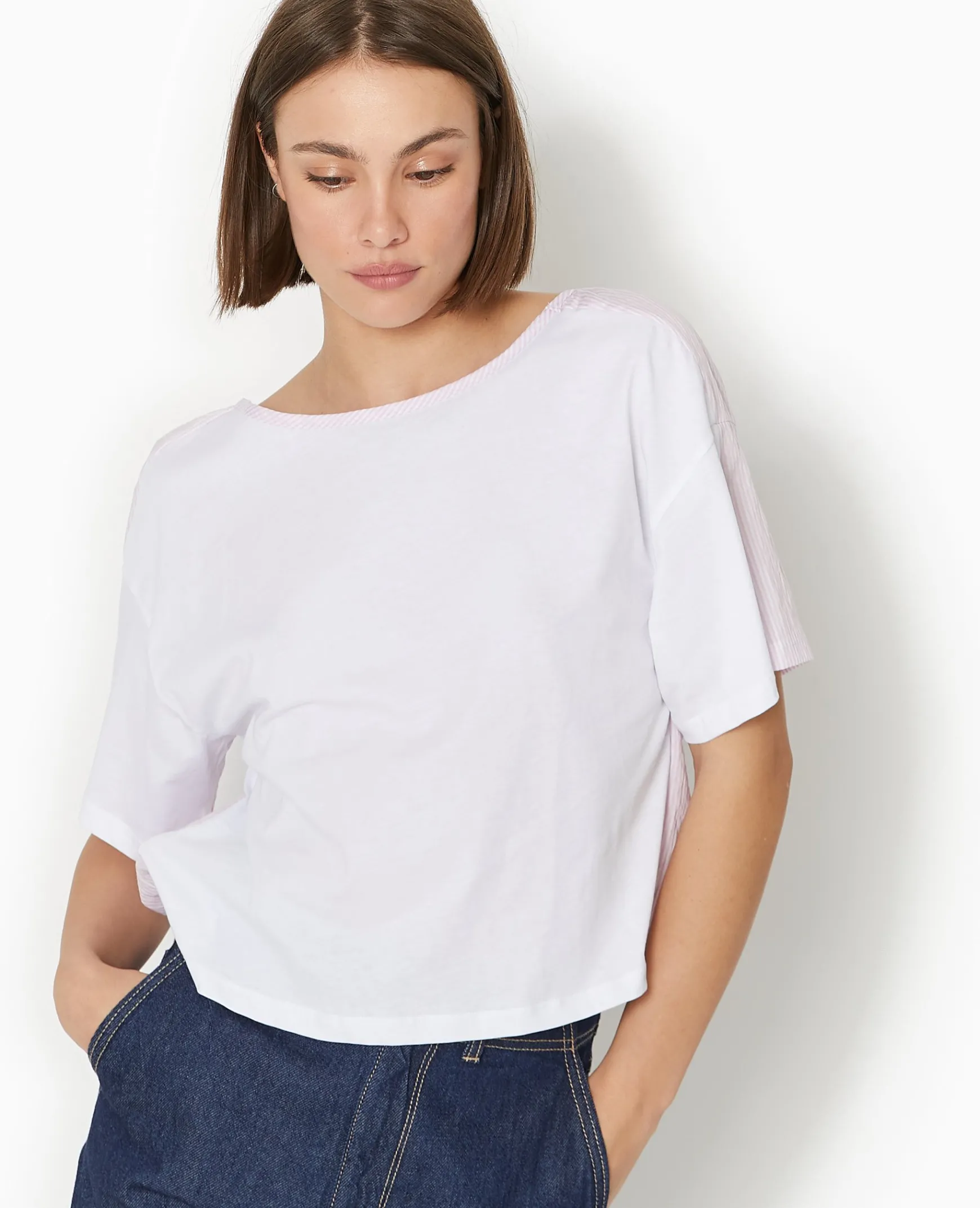 Pimkie T-Shirt Et Top^T-shirt Bi-matiè;re Avec Nouettes Dos -